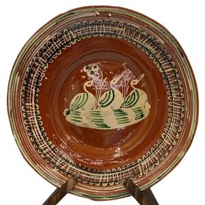 Vintage Tlaquepaque Bandera Redwear Pottery Water Birds Charger Platter 12.5in‎